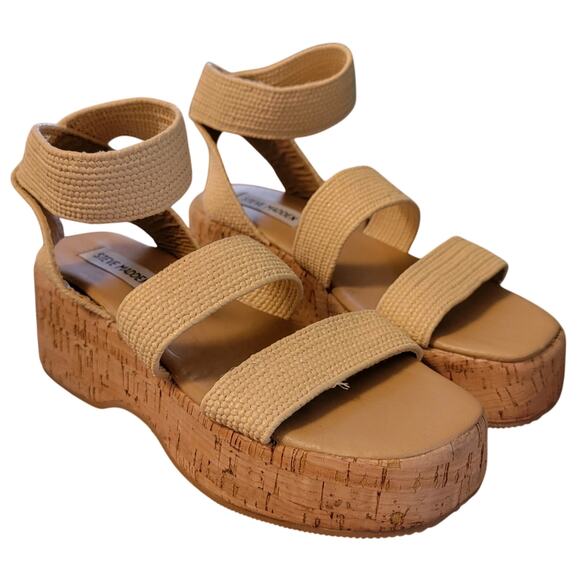 Steve Madden Women Sashes Ankle Strap Wedge Heel Sandals Size US 6M Beige Raffia - Picture 2 of 6